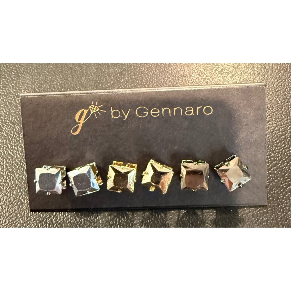 Womens Stud Earring‎ Set Silver Gold Hematite Square Faceted 3 Pair NEW